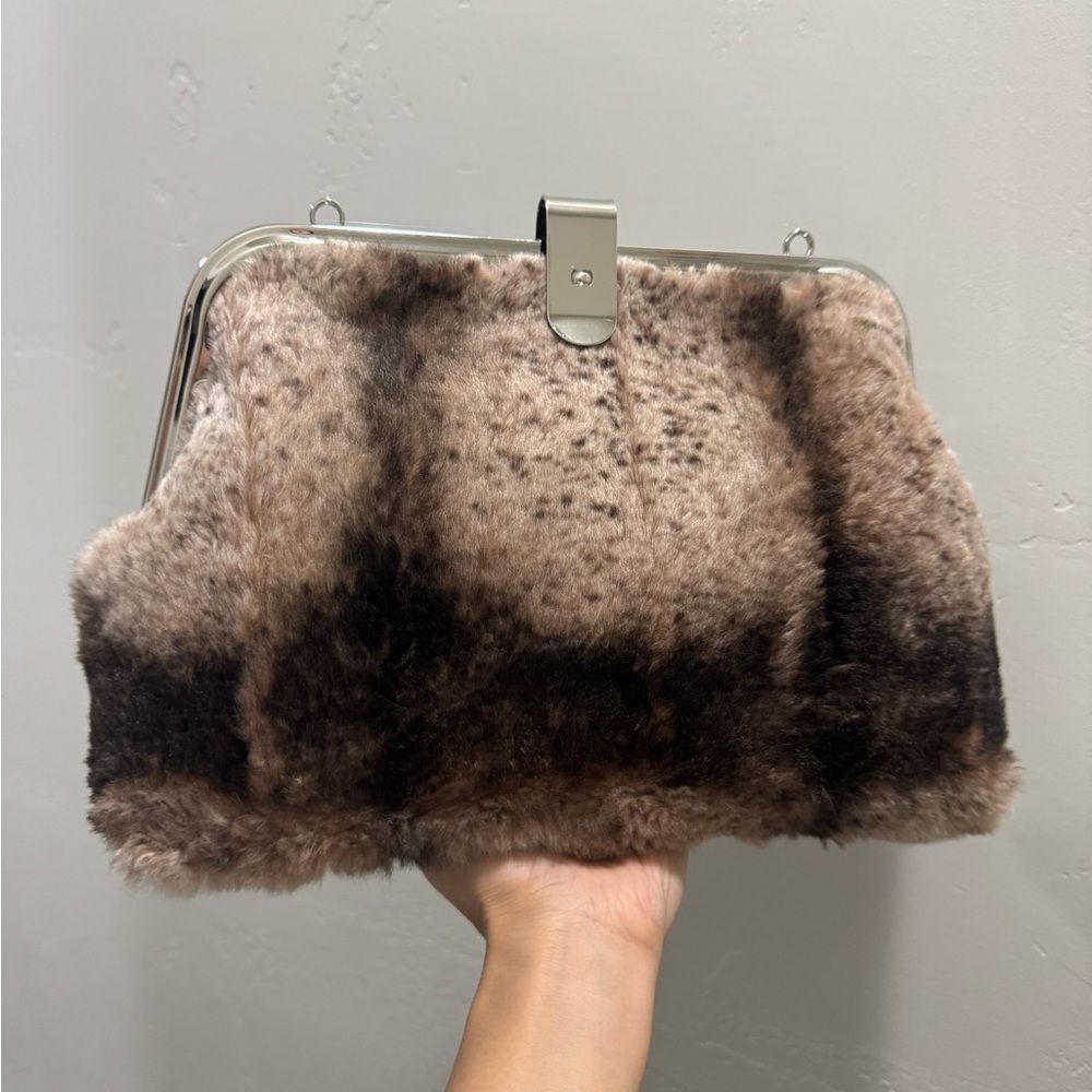 Real Rex Rabbit Fur Handmade Unique Rivet Frame Push Lock Handbag, Crossbody - Picture 11 of 16